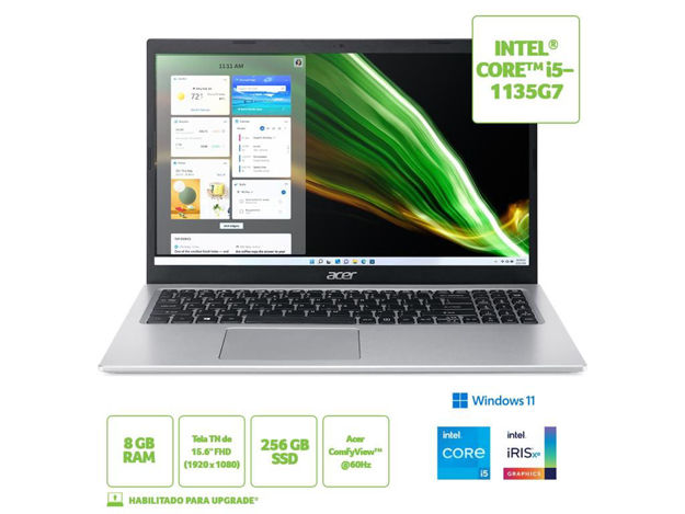 imagem de Notebook Acer A515-56-55ld I5-1135g7 8gb 256gb Sdd 15,6" Win11 Home Prata - Nx.Ah1al.00c