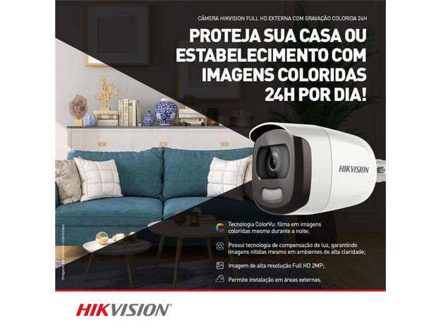 imagem de Camera Analogica 2mp Bullet Colorvu Hikvision Ds-2ce10df0t-Pf(2.8mm) 300513194
