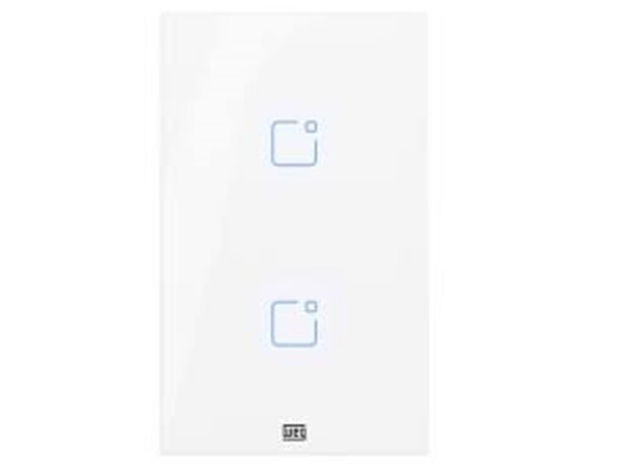 imagem de Interruptor Touch Inteligente 2 Botoes Wi-Fi 10a + Rf com Placa 4x2 Weg Home Branco.
