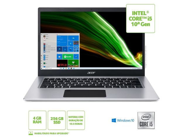 imagem de Notebook Acer A514-53-5239 Aspire 5 Intel Core I5 Win 10 4gb 256gb Ssd 14" Hd - Nx.A4lal.007