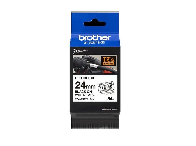 imagem de Fita Tze Flexivel 24mm Preto/Branco Brother - Tzefx251